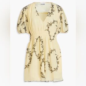 102. NWT Ganni Floral Print Plisse-Georgette Mini Dress, Size 40.